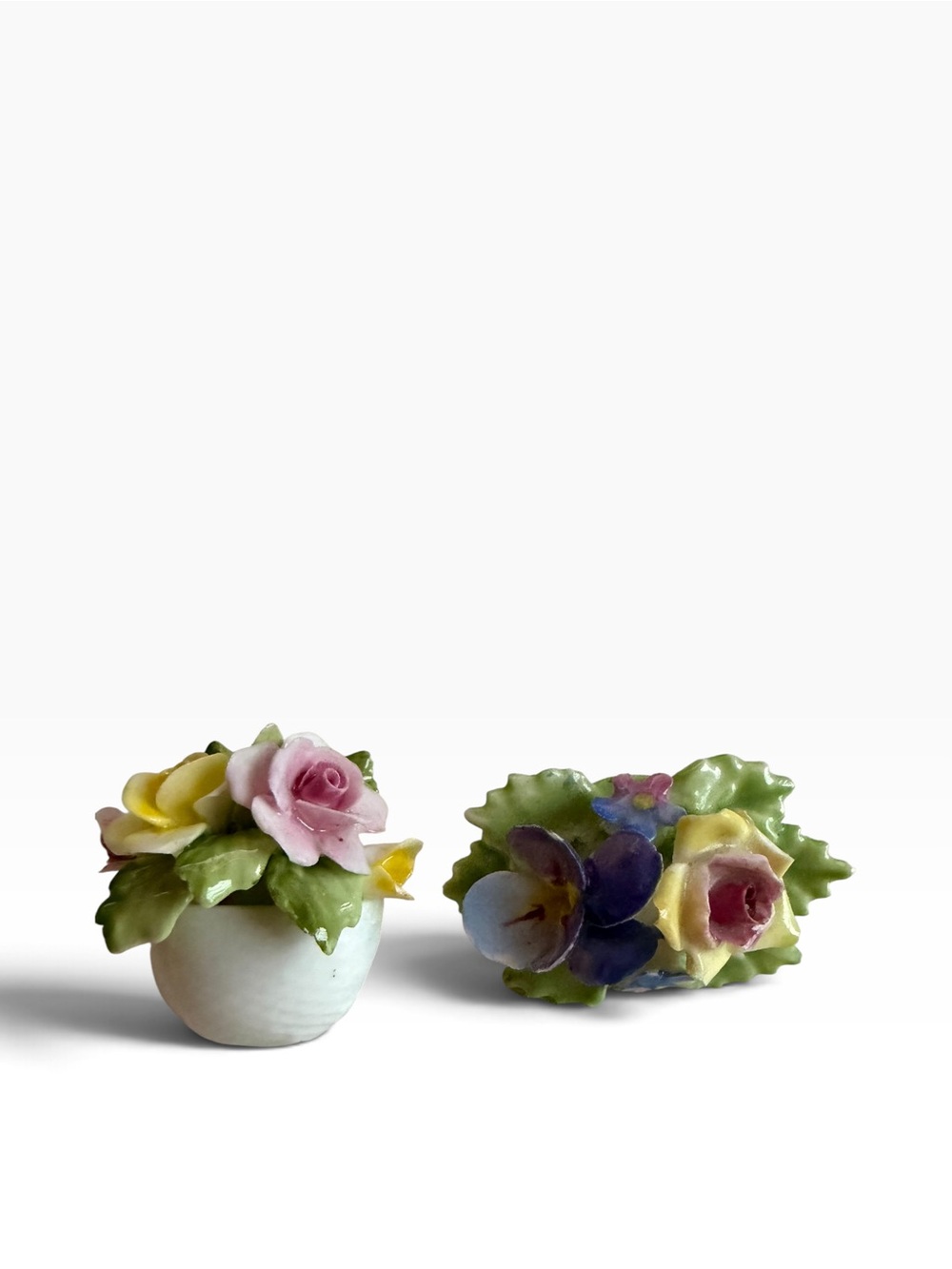 Vintage Porcelain Flower Brooch Lot of 2 Bone China Roses Pansy Floral Pins